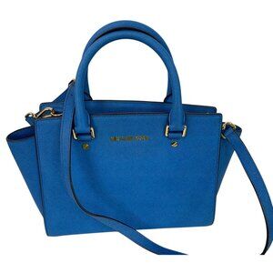 Michael Kors Blue Saffiano Leather Satchel Tote Bag Xbody  Medium Size EUC